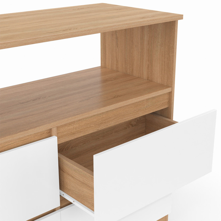 Cassettone a 4 cassetti da 100 cm con nicchia effetto faggio bianco - TOMI | ID Market