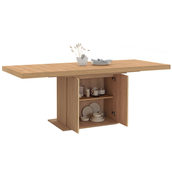 Tavolo da pranzo allungabile per 6-10 persone con doghe in legno e contenitore 160-200cm - JULIETTE | ID Market