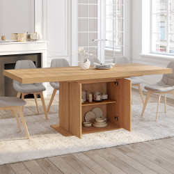 Tavolo da pranzo allungabile per 6-10 persone con doghe in legno e contenitore 160-200cm - JULIETTE | ID Market