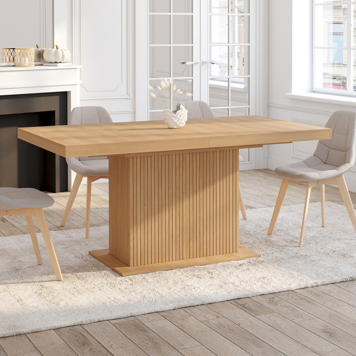 Tavolo da pranzo allungabile per 6-10 persone con doghe in legno e contenitore 160-200cm - JULIETTE | ID Market