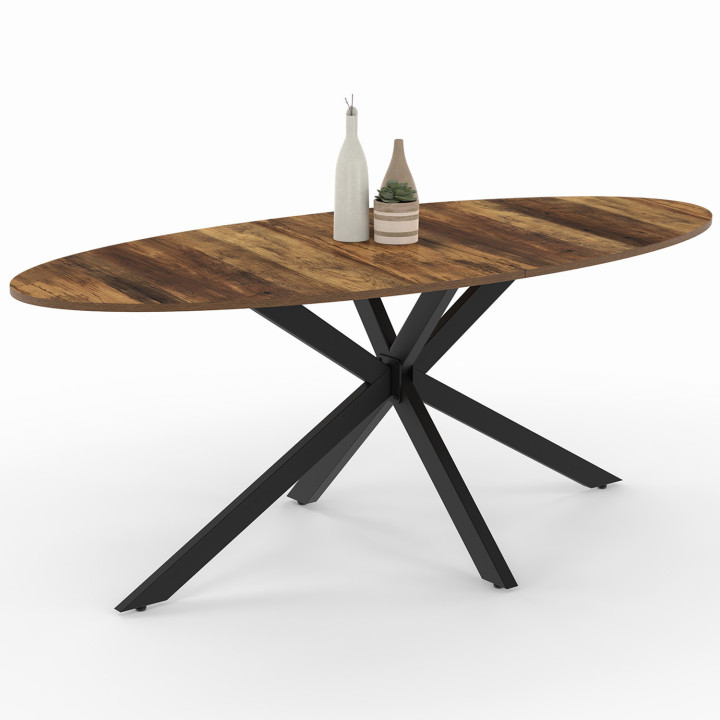 Tavolo da pranzo ovale per 10 persone con gamba a ragno nera e piano in legno scuro 200 cm - ALIX | ID Market