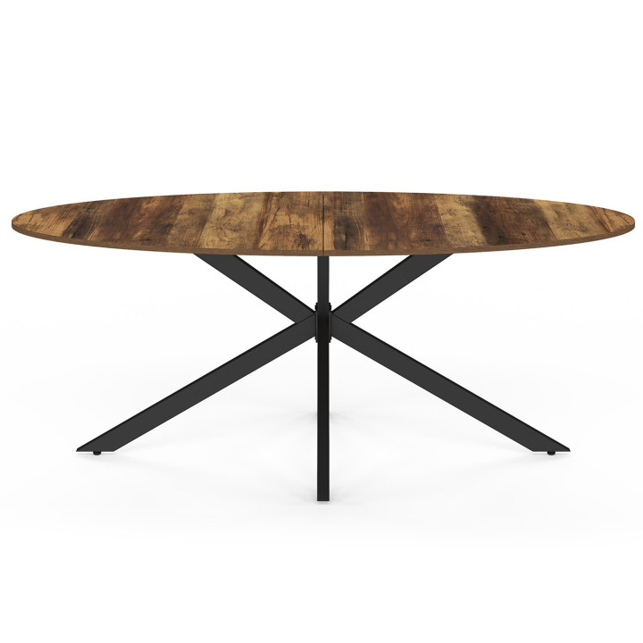 Tavolo da pranzo ovale per 10 persone con gamba a ragno nera e piano in legno scuro 200 cm - ALIX | ID Market