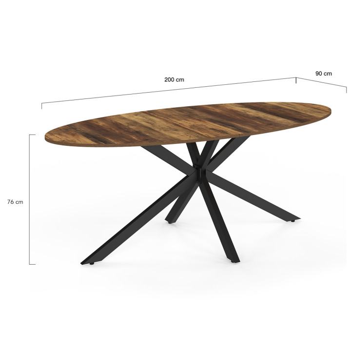 Tavolo da pranzo ovale per 10 persone con gamba a ragno nera e piano in legno scuro 200 cm - ALIX | ID Market