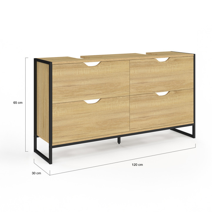 Mobile bagno a doppio lavabo con 4 cassetti, stile industriale - DETROIT | ID Market