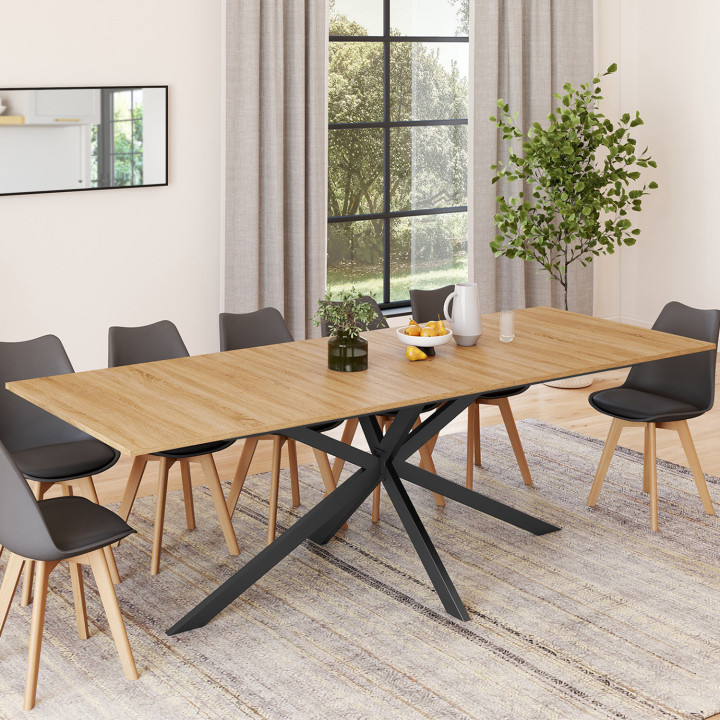 Tavolo da pranzo rettangolare allungabile, 10-12 persone, legno e nero - ALIX | ID Market