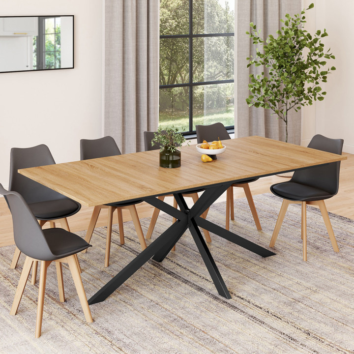 Tavolo da pranzo rettangolare allungabile, 10-12 persone, legno e nero - ALIX | ID Market