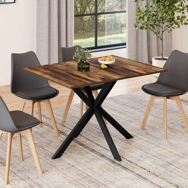 Tavolo da pranzo rettangolare piano in legno scuro 110 cm gamba a ragno nera 6 persone - HAWKINS | ID Market