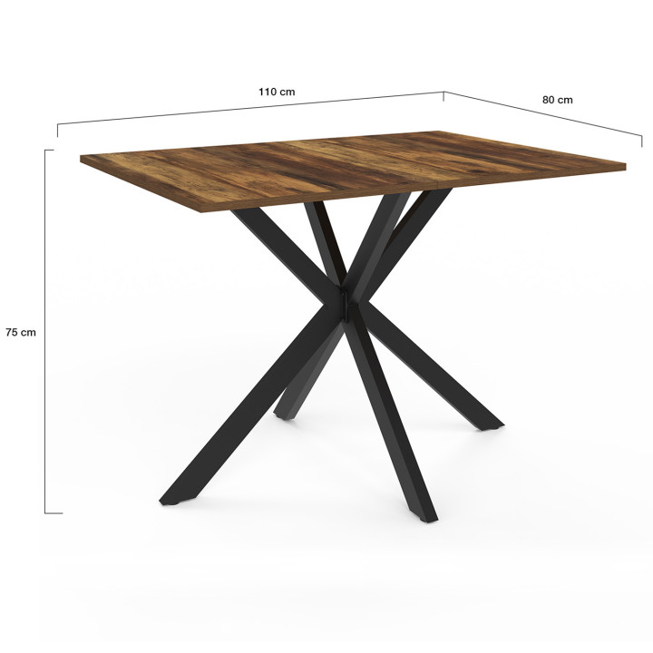 Tavolo da pranzo rettangolare piano in legno scuro 110 cm gamba a ragno nera 6 persone - HAWKINS | ID Market