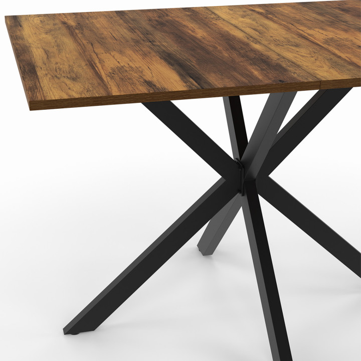 Tavolo da pranzo rettangolare piano in legno scuro 110 cm gamba a ragno nera 6 persone - HAWKINS | ID Market