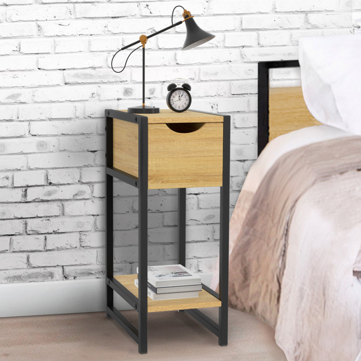 Comodini industriali in legno e metallo nero 1 cassetto - DETROIT | ID Market