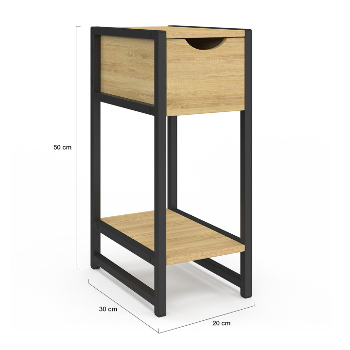 Comodini industriali in legno e metallo nero 1 cassetto - DETROIT | ID Market