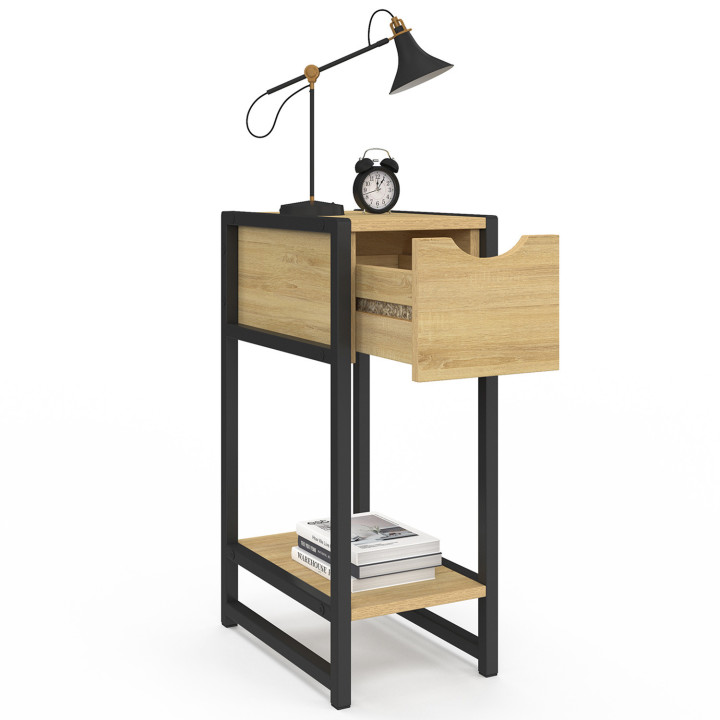Comodini industriali in legno e metallo nero 1 cassetto - DETROIT | ID Market