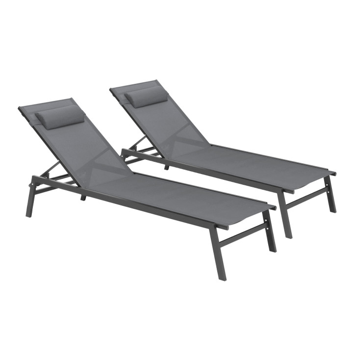 Set di 2 lettini da giardino in alluminio grigio antracite e nero - SINTRA | ID Market