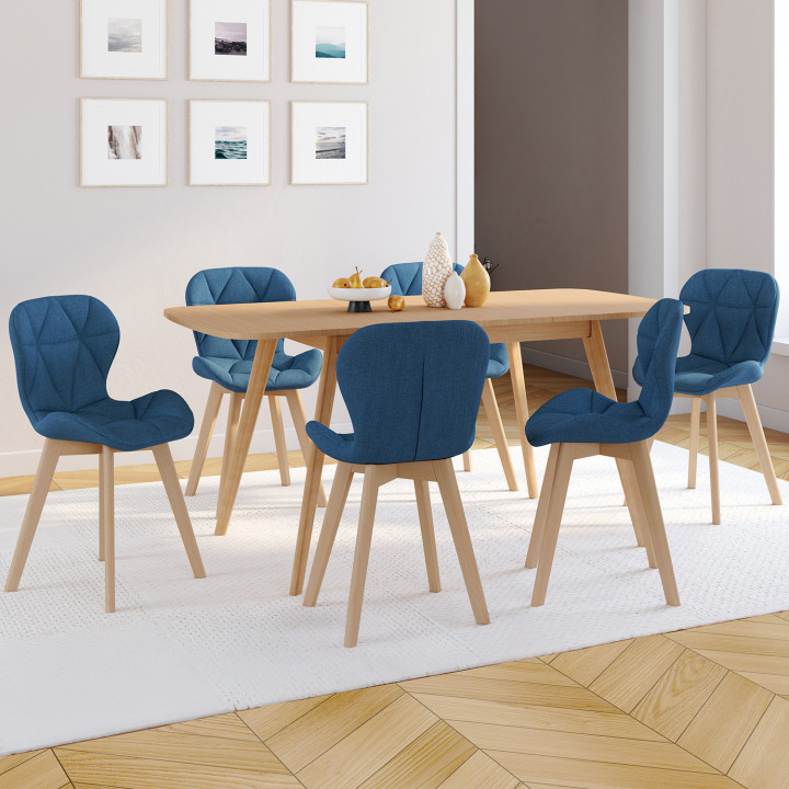 Set di 6 sedie da pranzo in tessuto blu anatra - ROBINE - ID Market