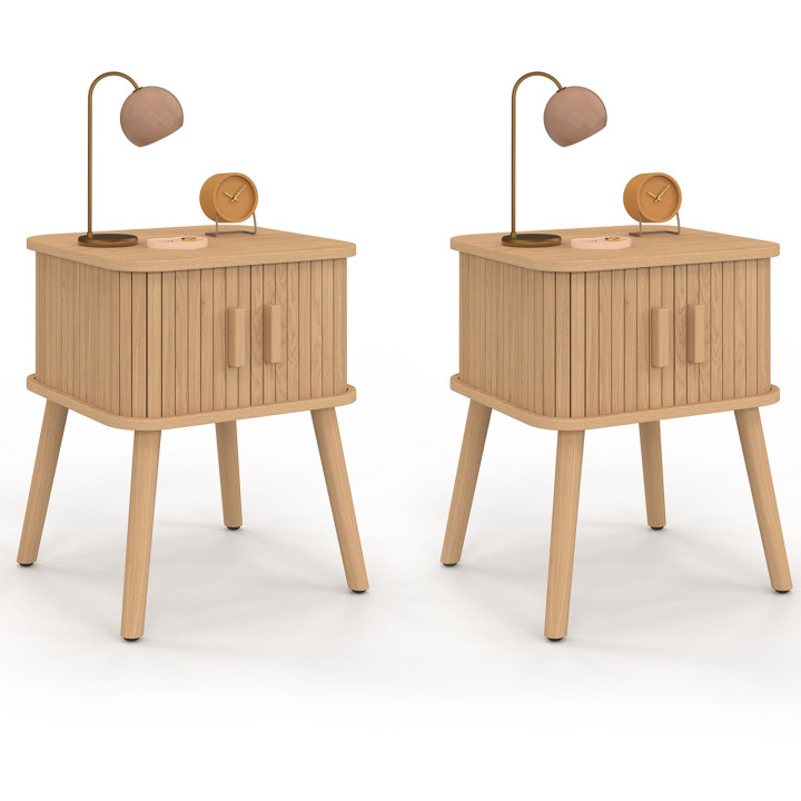 Comodini in legno color rovere con ante scorrevoli e doghe - ROMIE | ID Market