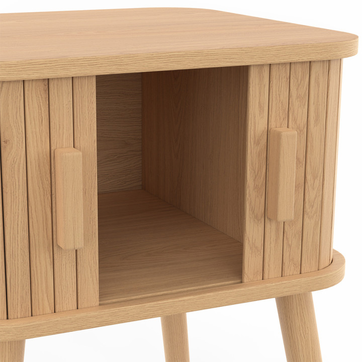 Comodini in legno color rovere con ante scorrevoli e doghe - ROMIE | ID Market