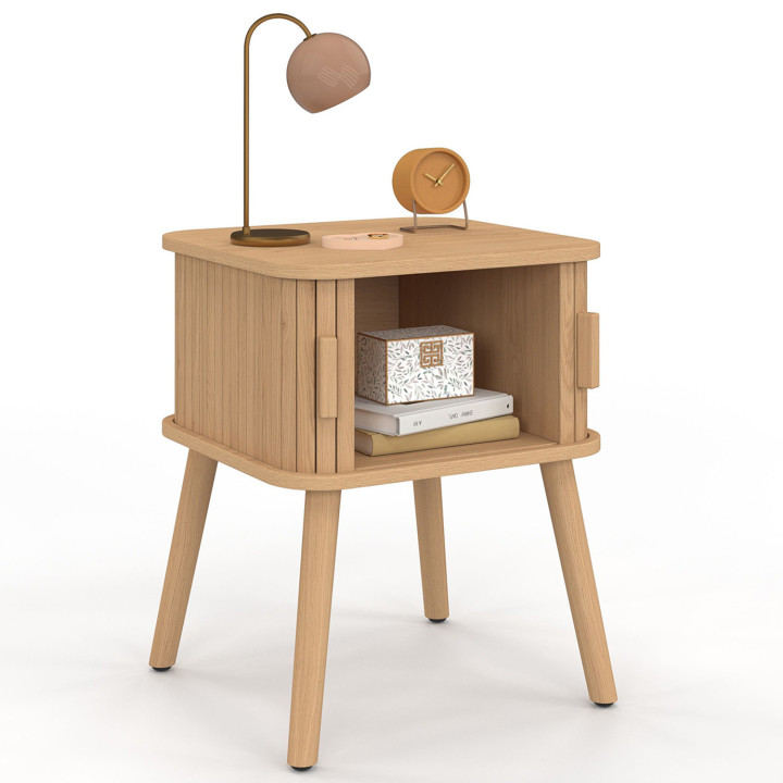 Comodini in legno color rovere con ante scorrevoli e doghe - ROMIE | ID Market