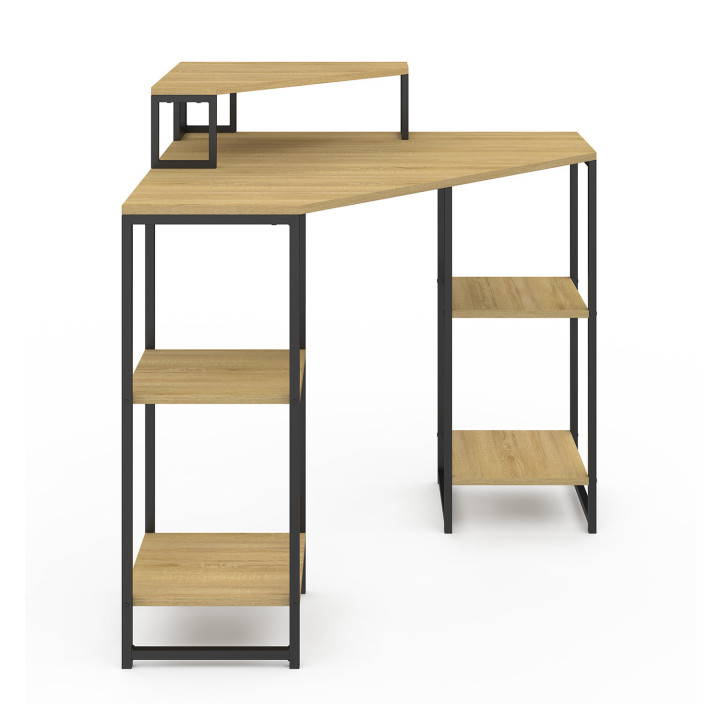 Scrivania angolare industriale in legno e metallo nero con contenitore - DETROIT | ID Market