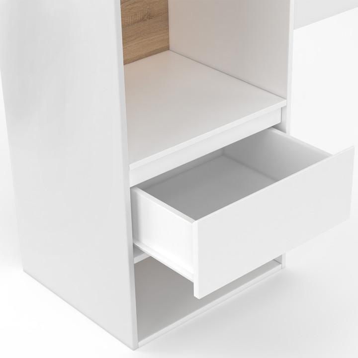 Testata con piedistallo in bianco e legno con comodini a cassetti, armadi e nicchie - CAMPHA | IDMarket