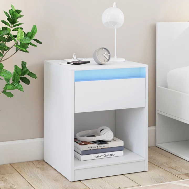 Comodini a LED 1 cassetto e nicchia con stazione di ricarica - TED | ID Market