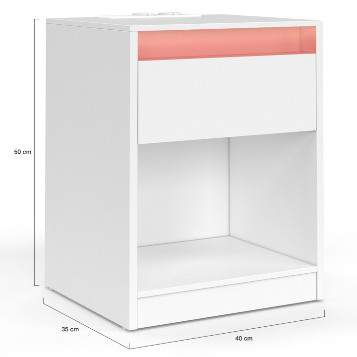 Comodini a LED 1 cassetto e nicchia con stazione di ricarica - TED | ID Market