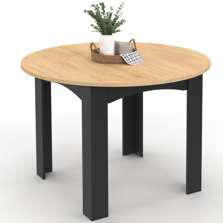Tavolo da pranzo rotondo per 4-6 persone, nero, piano in faggio, 110 cm - DONA | ID Market