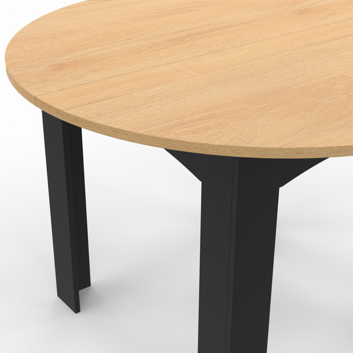 Tavolo da pranzo rotondo per 4-6 persone, nero, piano in faggio, 110 cm - DONA | ID Market