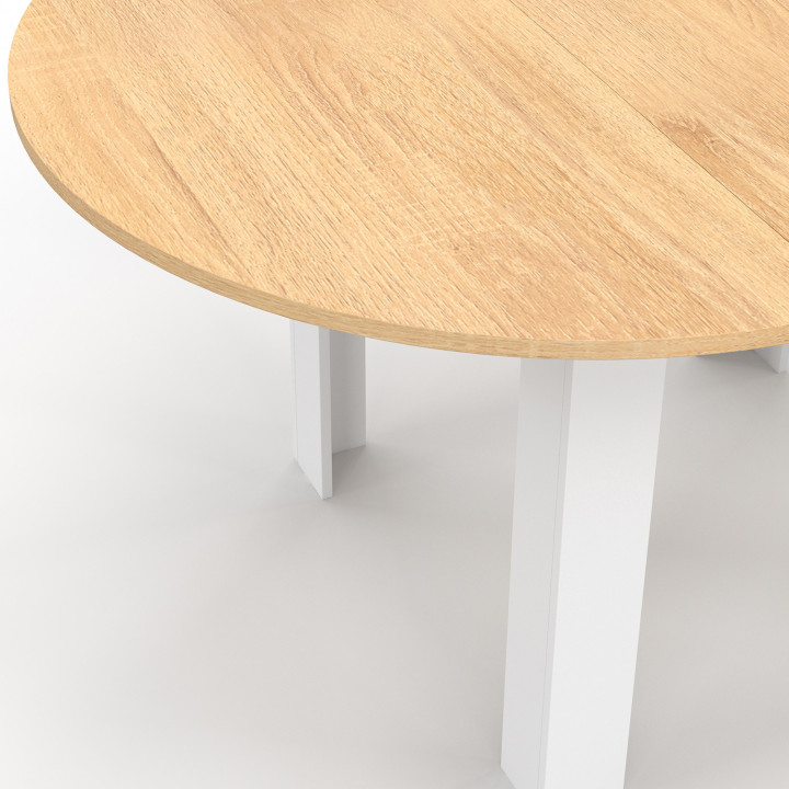 Tavolo da pranzo rotondo allungabile 4-8 persone piano impiallacciato faggio bianco 110-150 cm - DONA | ID Market