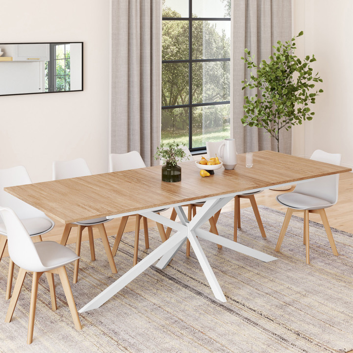 Tavolo da pranzo rettangolare allungabile con gambe in legno e ragno bianco - ALIX | The ALIX Collection IDMarket