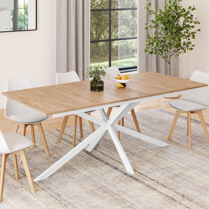 Tavolo da pranzo rettangolare allungabile con gambe in legno e ragno bianco - ALIX | The ALIX Collection IDMarket