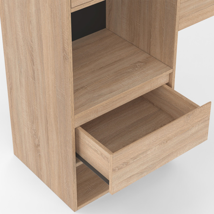 Testata con piedistallo in legno e nero con comodini a cassetto, armadi e nicchie - CAMPHA | IDMarket