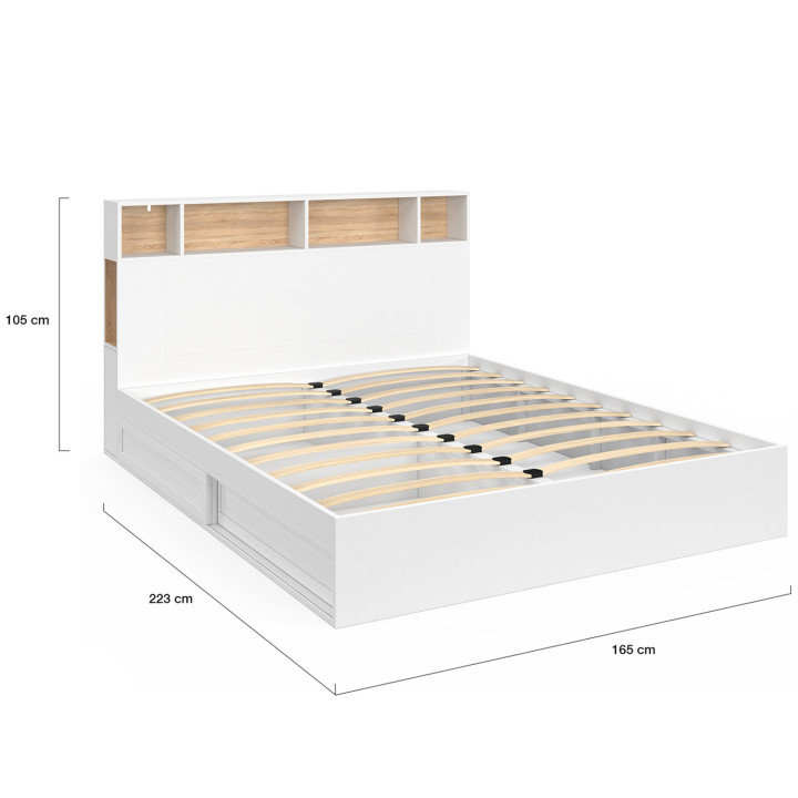 Letto matrimoniale con rete a doghe 160 x 200 cm e testiera bianca e faggio - CLEM | ID Market