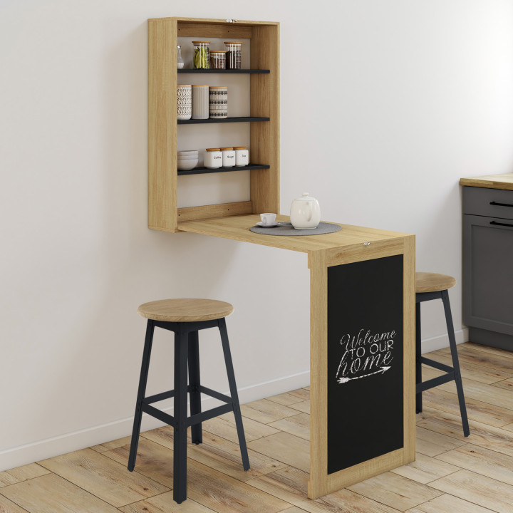 Tavolo da parete pieghevole in legno e nero con mensole - MACCHIA | IDMarket