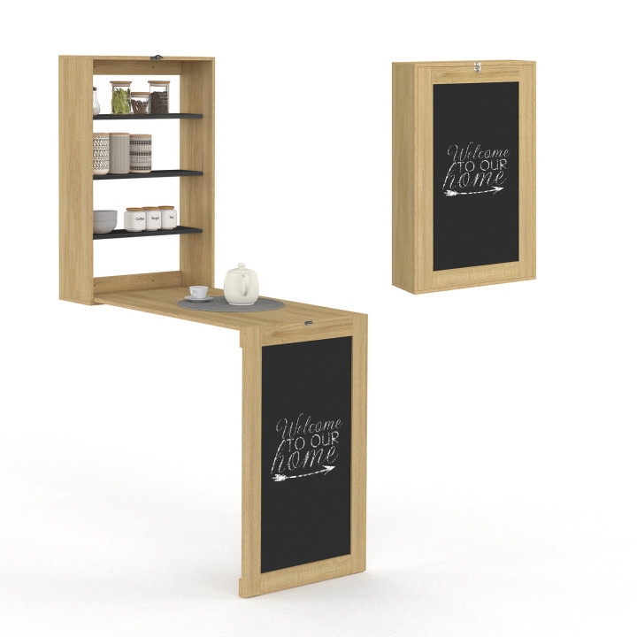 Tavolo da parete pieghevole in legno e nero con mensole - MACCHIA | IDMarket