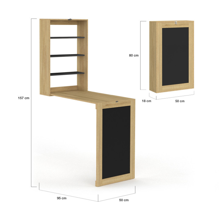 Tavolo da parete pieghevole in legno e nero con mensole - MACCHIA | IDMarket