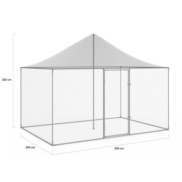 Pollaio 6m² 3x2M con tetto e rete in acciaio zincato | ID Market