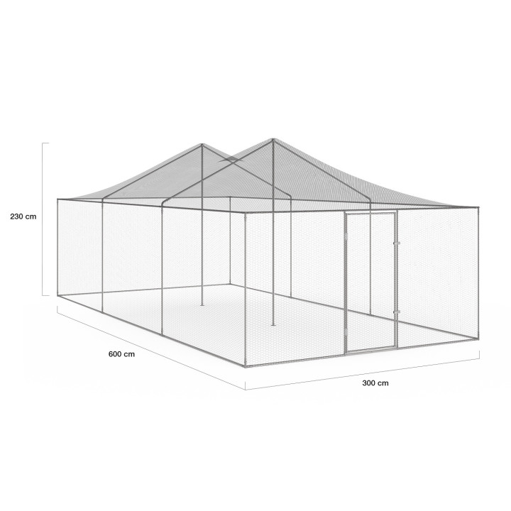 Pollaio 18m² 6x3M con tetto e rete in acciaio zincato | ID Market
