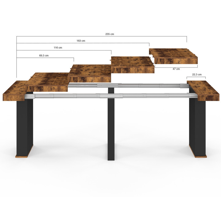 Consolle allungabile, 10 persone, 235 cm, legno effetto invecchiato e nero - EDEN | ID Market