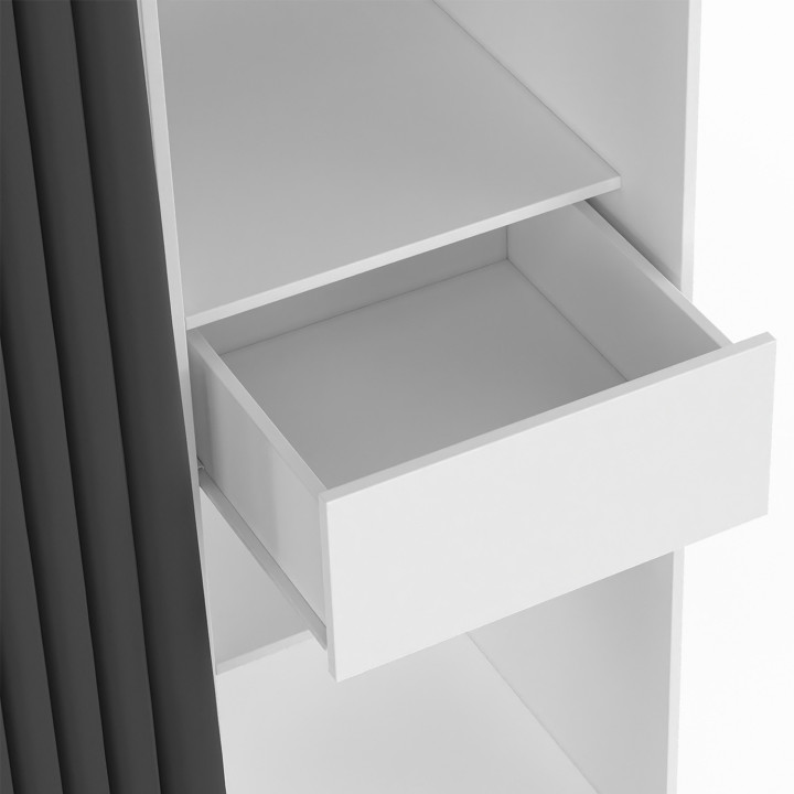 Ampio spogliatoio doppio estensibile bianco con tenda grigia - MERYL | IDMarket