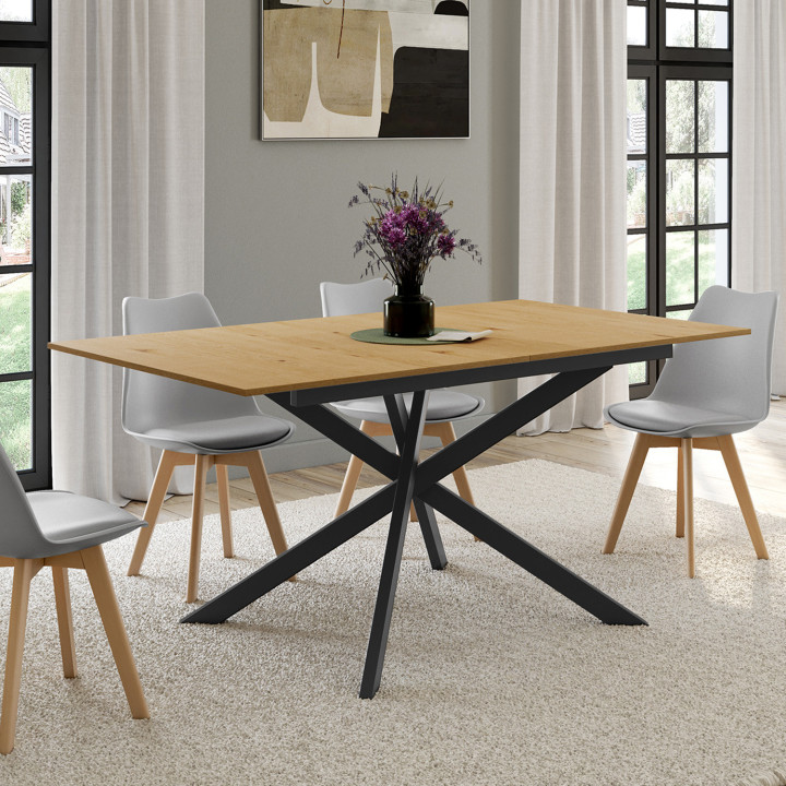 Tavolo da pranzo rettangolare allungabile 6-10 persone in legno e nero 160-200cm - INES | ID Market