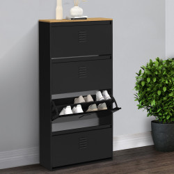 Scarpiera 24 paia 4 ante in metallo nero e piano in legno dal design industriale - ESTER | ID Market