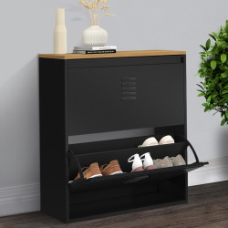 Scarpiera 12 paia 2 porte in metallo nero design industriale - ESTER | ID Market