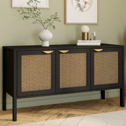 Credenza bassa in legno nero 110 cm 3 ante in canna - EDHEN | ID Market