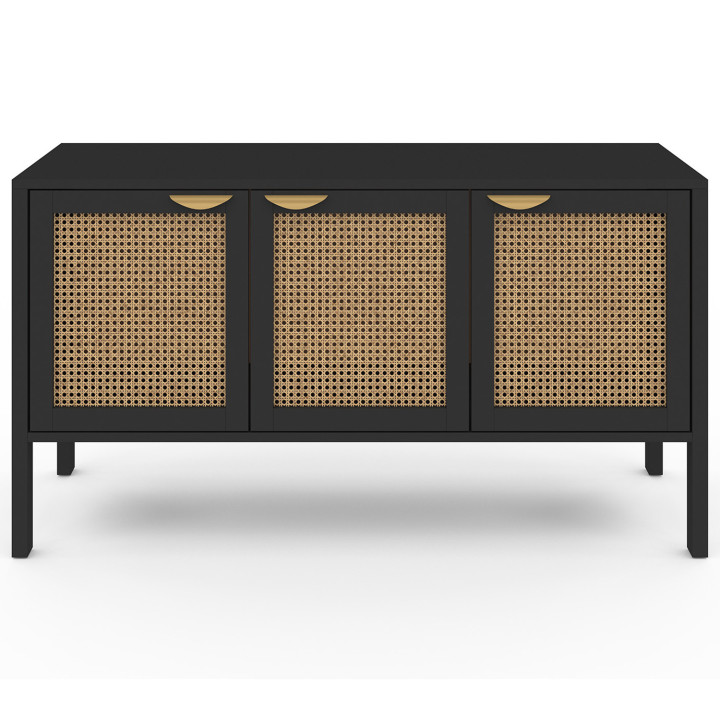Credenza bassa in legno nero 110 cm 3 ante in canna - EDHEN | ID Market