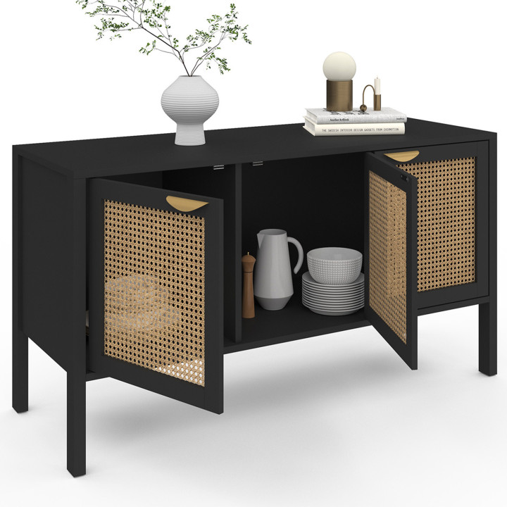 Credenza bassa in legno nero 110 cm 3 ante in canna - EDHEN | ID Market
