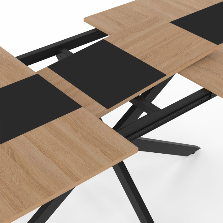 Tavolo da pranzo rettangolare allungabile 6-10 persone in legno e fascia centrale nera - ALIX | ID Market