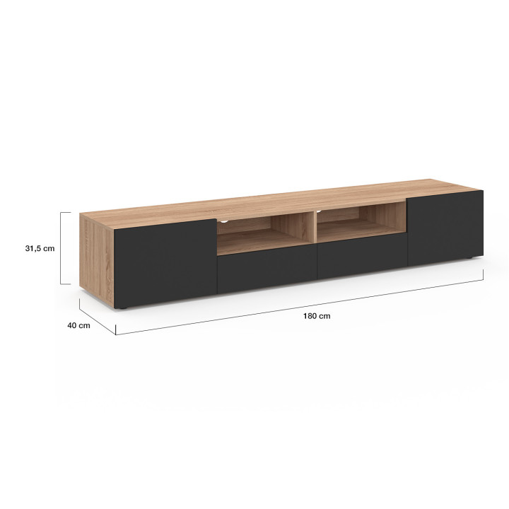 Mobile TV da 180 cm in legno di faggio con ante nere - ELI | ID Market