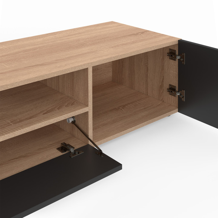 Mobile TV da 180 cm in legno di faggio con ante nere - ELI | ID Market