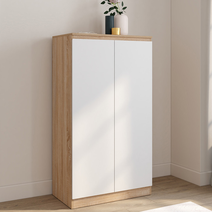 Scarpiera 18 paia 2 porte effetto legno e bianco- TOMI | ID Market