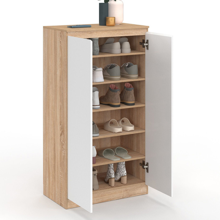 Scarpiera 18 paia 2 porte effetto legno e bianco- TOMI | ID Market